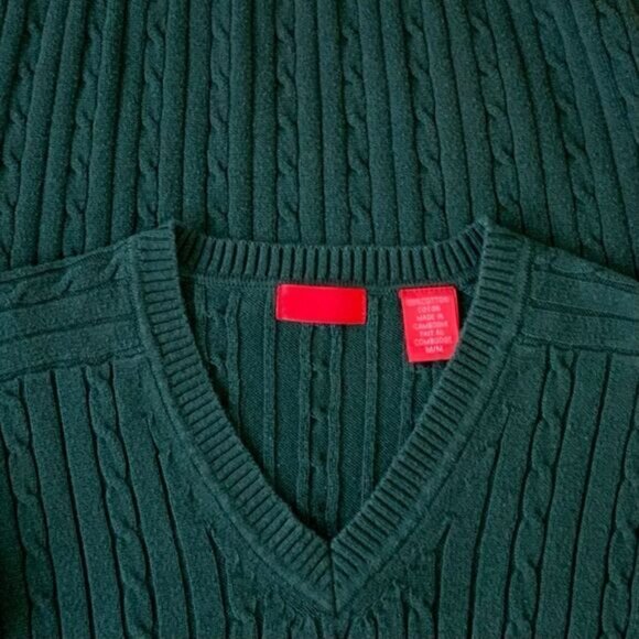 IZOD Cotton Cable-Knit Green Sweater Size M - Picture 3 of 6